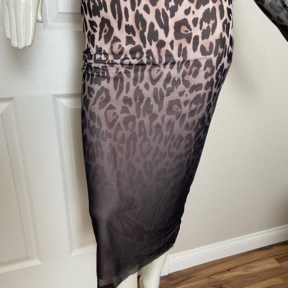 AFRM Leopard Print Mesh Midi Dress in Brown and Cream mob wife Y2K vixen - Picture 7 of 12